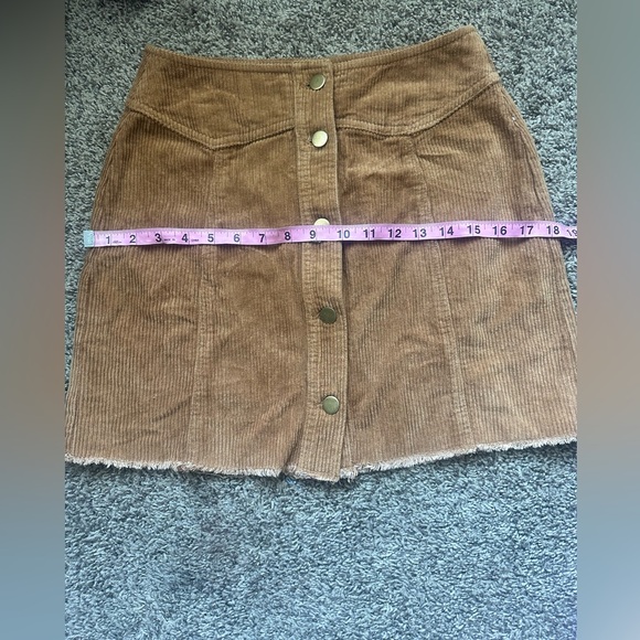 Mittoshop Corduroy Mini Skirt Brown Button Front Size S Frayed Hem - Picture 6 of 6